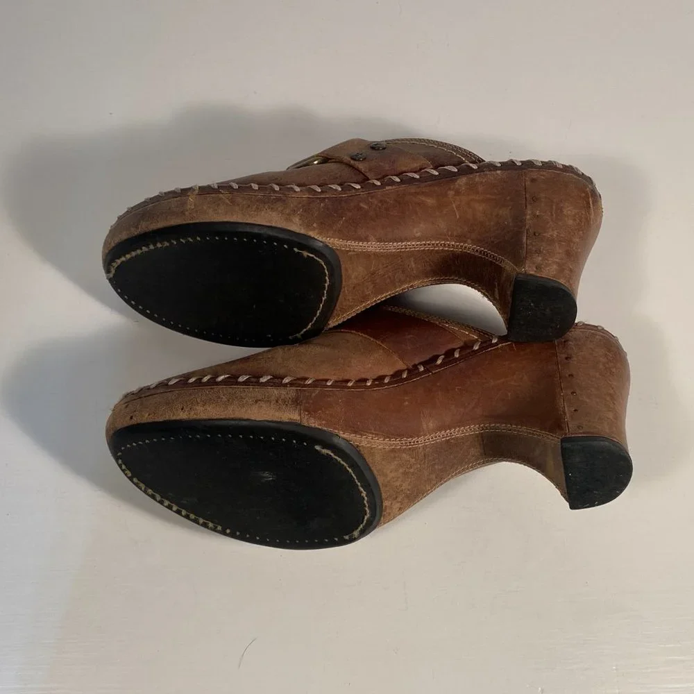 Frye Charlotte Distressed Brown Leather Harness Accent Mules Women Size 9 M - Picture 8 of 9